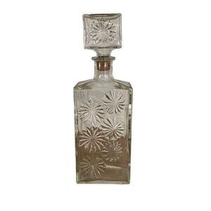 Vintage Mid Century Modern Glass Liquor Decanter Ornate Home Bar Decor Bottle